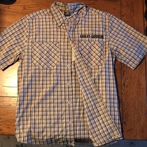 Harley-Davidson Men's Checkered Button Down Shirt - Brown and White